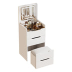 Coiffeuse avec miroir relevable, 3 tiroirs, plateau en verre et tabouret rembourré